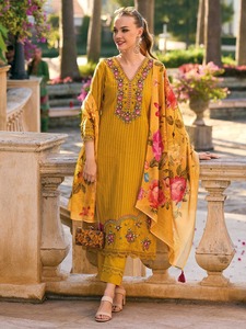 ชุด Kurti 3ชิ้นพร้อมซับในผ้าฝ้ายชุดปักลายสวยงามทันสมัยทำด้วยมือสำหรับผู้หญิงงานแต่งงานงานปาร์ตี้ - Product Image 2