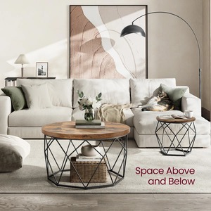 Nouvelle table basse en bois écologique et moderne pour salon avec rangement, structure en métal, prête à l'emploi - Product Image 5