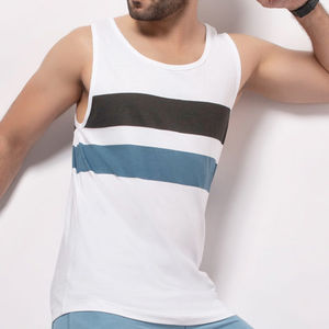 เสื้อกล้ามคอตตอนแขนกุดสำหรับผู้ชายเสื้อสายเดี่ยวแบบลำลองลายทางทรงสลิมฟิตสำหรับ100% ขายส่ง2024 - Product Image 4