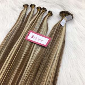 Extensiones de cabello humano Remy vietnamita recto sedoso Natural 100% hermoso color mezcla estilo ondulado Nano Paquete de trama atado a mano - Product Image 3