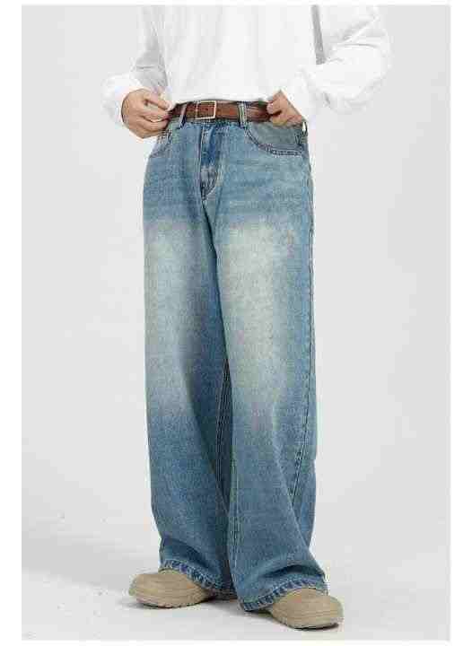 Custom Designer High Waist Loose Oversized Washed Vintage Wide Leg Distressed Denim Pant Men's Baggy Jeans by Manufacturer