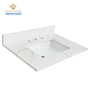 NV871 Calacatta Quartz Stone Vanity Top Patrón deslumbrante Piedra de cuarzo Hospitalidad Lavandería Superficies DE TRABAJO Top - Product Image 2