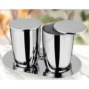 Stainless Steel Premium 2 PCS Glass with SS Lid & SS Tray Drinkware Set CLASSIC Stylish Design <b>Mirror</b> Polished - Product Image 2
