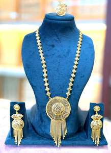 Elegant Gold-Plated Flower Pendant <b>Necklace</b> Set with Red stone <b>and</b> <b>Matching</b> <b>Earrings</b> | Bridal & Festive Jewelry Model 23231 - Product Image 4