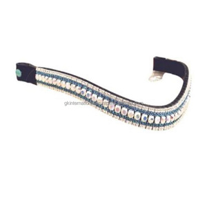 Personnalisé 5 rangées de cristaux multicolores strass décoratif noir rembourré cuir cheval sourcil bande pour bride en pleine taille d'épi - Product Image 2