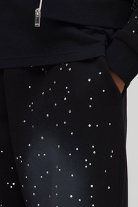 Nouvel arrivage Ensemble sweat à capuche zippé et jogging personnalisé avec strass rétrécis Survêtements respirants Survêtement en coton mélangé avec strass - Product Image 5