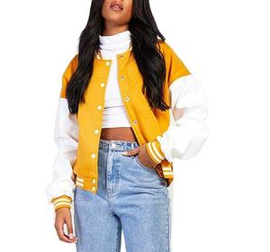 Veste en cuir véritable personnalisée de meilleure qualité en laine à blocs de couleurs pour l'hiver veste de culture universitaire pour femmes - Product Image 4