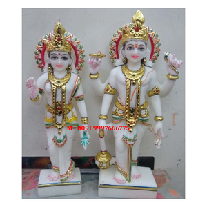 Fabricante de ídolos de Laxmi y Vishnu de mármol blanco indio hechos a mano, con acabado fino y superficie brillante para decoración de templos. - Product Image 1