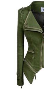 Chaqueta de Cuero Genuino para Mujer, Formal, de Alta Calidad, Ecológica, Transpirable, Invernal, con Cierres y Botones, Estilo Vintage - Product Image 2
