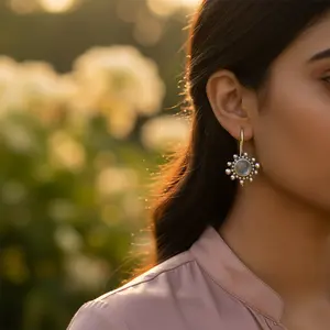 925 <b>Silver</b> <b>Drop</b> <b>Earrings</b> with Moonstone and Pearl Water <b>Drop</b> Pendant Design for Women's Daily Wear Wedding or Party - Product Image 2