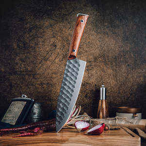 มีดแคมป์ปิ้งเหล็กดามัสกัส ด้ามไม้ คุณภาพอุตสาหกรรม ปลายแหลม คมสำหรับหั่นเนื้อบริสเก็ตและขนมปัง - Product Image 1