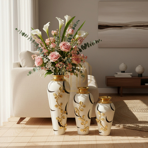 แจกันดอกไม้โลหะเคลือบลายหรูหรา แจกันเหล็กตกแต่งบ้าน ขายส่งจากโรงงานโดยตรง - Product Image 2