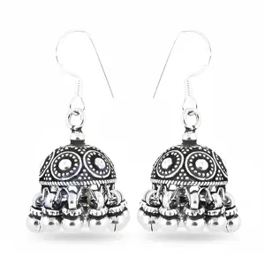 Boucles d'oreilles pendantes Jhumka en argent 925 avec placage or, bijoux indiens traditionnels pour femmes, pierre principale en perle, cadeau - Product Image 3