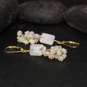 Ethiopian Multifire White Fire Opal Beaded Earrings Natural Fire Opal Dangle Handmade 925 Sterling Silver Gold <b>Anniversary</b> Gift - Product Image 6
