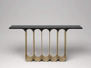 Slim Gold Minimal <b>Console</b> <b>Table</b> with White <b>Top</b> Modern Entryway Accent Furniture Design Luxury Style - Product Image 2