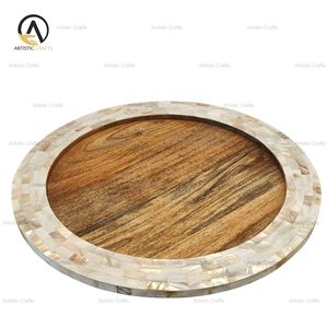 Bandeja de Madera Hecha a Mano con Incrustaciones de Madreperla |   Bandeja Decorativa Geométrica Art Deco Ecológica |   Hogar, Navidad, Boda - Product Image 5