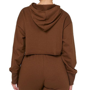 Vente en gros de sweat à capuche à manches longues en coton brut et pantalon de jogging ensemble costume marron décontracté 2 pièces ensemble à capuche pour femmes 2026 - Product Image 3