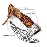 Hacha de pizza vikinga hecha a mano con Funda de cuero cuchillo cortador de pizza con mango de madera hacha de acero al carbono al por mayor