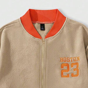 Chaquetas de hombre Chaqueta de gran tamaño personalizada con bordado de letras de retazos Tela de punto de manga larga informal Diseño de cremallera de tendencia - Product Image 3