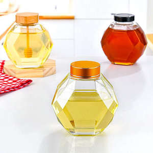Hexagon Shape <b>Glass</b> Honey Storage <b>Container</b> Modern Detachable Sealed Jar Wooden Dipper Cork <b>Lid</b> <b>for</b> Honey Syrup Jam Packaging - Product Image 3