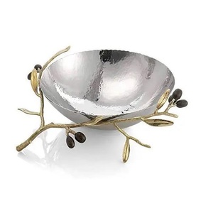 Nuevos Tazones Decorativos con Diseño Floral, Calidad Exclusiva, Forma Redonda Plateada con Diseño de Hoja Dorada en un Lado, Tazón para Servir Postres - Product Image 5