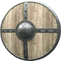 Escudo Vikingo de Estilo Antiguo en Madera Marrón, Escudo de Madera Preparado para Batalla Medieval, Técnica de Soldadura Metálica, Alta Calidad, Modelo de 24 Pulgadas, Regalo