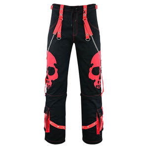 Pantalones de Moda Gótica Oscura con Calavera Roja Grande para Hombre, con Correas Rojas, Cadena y Tachuelas Plateadas 2026 - Product Image 1