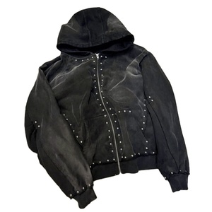 OEM personalizado Sunfaded cremallera francés Terry Streetwear funcional ácido lavado hombres Zip up remache peso pesado Rhinestone Sudadera con capucha - Product Image 1