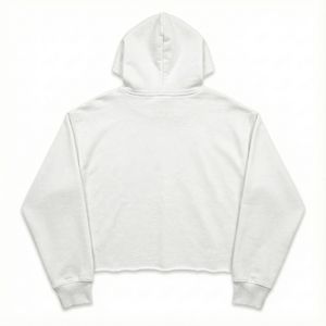 Fabricant de sweat-shirts à capuche courts pour femmes sur mesure, 500 g/m², polyester/coton, impression en relief, coupe ample, ourlet brut délavé, streetwear d'hiver - Product Image 3