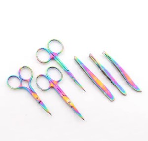 <b>Rainbow</b> Plasma Multi Eyebrow Scissor Tweezers Comfortable to Hold with Slanted Tip for Eyelash Extension - Product Image 4