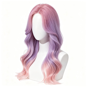 Perruque longue bouclée rose et violette - Product Image 3
