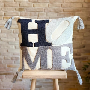 Handmade Style Punch Embroidery Decorative Cushion <b>Cover</b> 43x43 Square Cotton Textured Boho <b>Throw</b> Pillow Case for <b>Sofa</b> Bedroom - Product Image 1