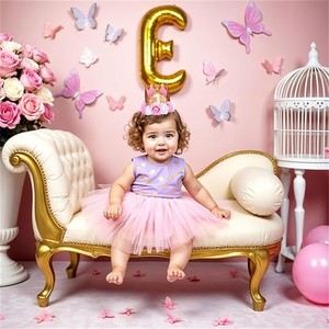 Corona Artigianale Dorata Rosa Glitterata per Feste di Compleanno, Cappello con Paillettes in Feltro per Bambini da 1 a 5 Anni, Uso Interno/Esterno, Prodotto in Cina - Product Image 5