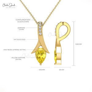 Nouvelle vente chaude 2026, saphir jaune naturel de 6x4 mm, taille poire, et pavé de diamants, pendentif en or fin 14 carats, collier personnalisé pour femmes - Product Image 4
