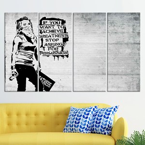 Toile d'art imprimée : Design Graffiti de Banksy « Achieve Greatness », LOT DE 4 TOILES - Product Image 1