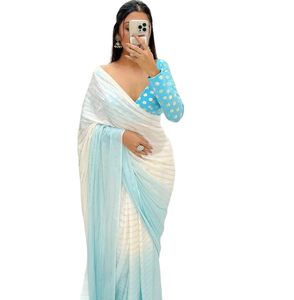 Tendance indienne Saree magnifiquement conçu chinnon ombragé avec sari à impression numérique pour les fêtes et les mariages - Product Image 1