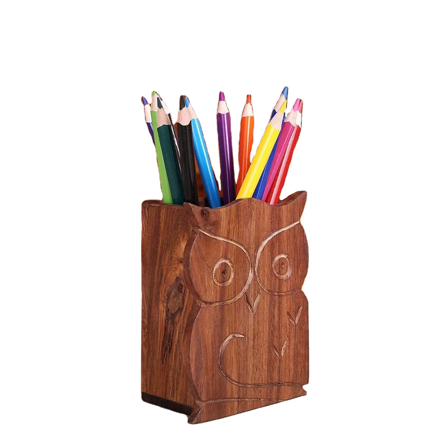 Porta-canetas e porta-lápis de madeira para escritório, porta-canetas e porta-lápis de madeira com desenho de coruja, artesanal tradicional, ideal para uso escolar
