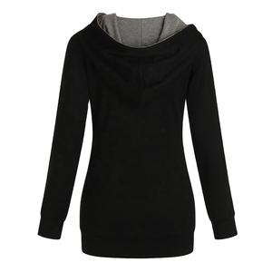 Buena Calidad Precio al por mayor Parche de manga larga Color con bolsillos de canguro Mujeres Sudadera con capucha para la venta en colores sólidos - Product Image 6