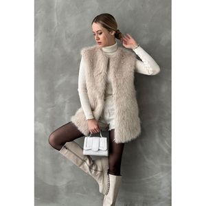 Chaleco Elegante de Piel Sintética con Pedrería para Mujer, Marca TOPSHOW, Sin Mangas, para Otoño e Invierno, Uso Casual, Mezcla Suave de Algodón y Poliéster - Product Image 1