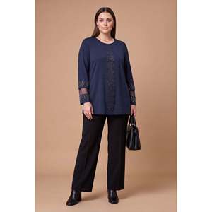 Suéter de punto con detalles en los hombros y mangas, talla grande, color azul marino - Product Image 2