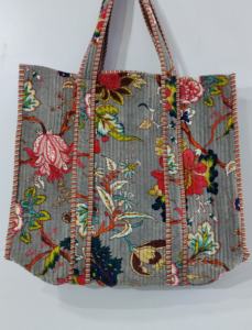 Bolso de mano acolchado Bolso de hombro Bolso de mercado de algodón con estampado floral Bolso hippie bohemio, Bolsos de playa, Viaje reversible estampado a mano de algodón - Product Image 2