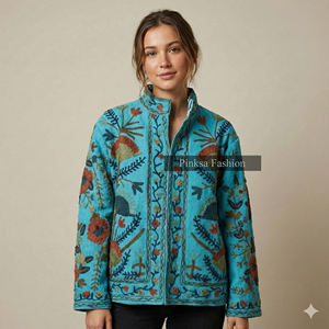 Chaqueta de terciopelo de algodón tejida con bordado a máquina, diseño Suzani, estilo bohemio, transpirable, para otoño e invierno, abrigo de lujo indio para mujer - Product Image 1