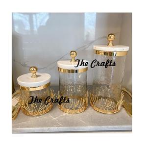 Finest Quality Iron And Glass Storage Canister <b>Box</b> <b>Gift</b> <b>Box</b> With White Marble Lid At Lowest Price - Product Image 4
