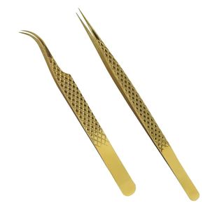Pince à épiler professionnelle d'extension de cils en acier inoxydable de haute qualité volume d'or pince à épiler fibre Logo personnalisable beauté - Product Image 3