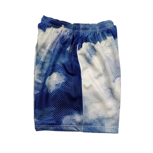 Men's sublimation printing mesh polyester Shorts Mid Waist Drawstring Casual Short Shorts Breathable Fabric Blue <b>White</b> Patter - Product Image 4