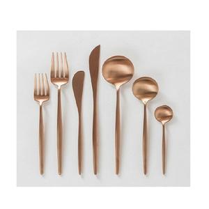 Juego de cubiertos de acero inoxidable para el hogar y la cocina, juego de cubiertos de cobre con mango largo, 7 unidades - Product Image 1