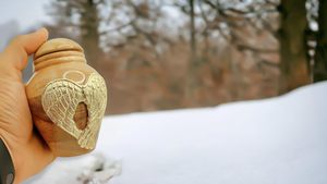 Wooden Cremation Urns for Ashes Adult Male/Female -Beautiful Unique 3D Style Decorative Urns W/<b>Velvet</b> <b>Bag</b> -5" Mango (Angel Wings - Product Image 3