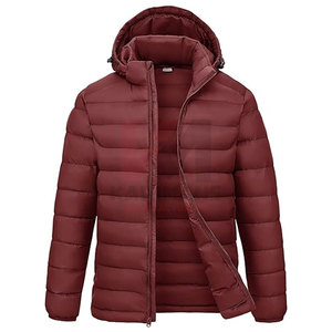Mens Hooded Water Resistant Puffer Jacket Detachable Hood Lightweight Winter <b>Coat</b> Pockets Elastic Cuffs Adjustable Hem - Product Image 1