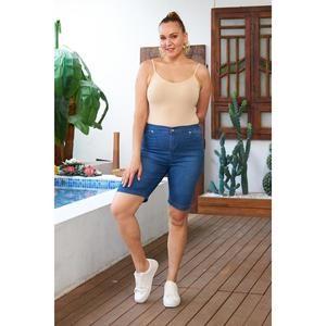 RMG Plus Size Women's <b>Elastic</b> <b>Waist</b> Blue Denim Shorts - Comfortable Woven Cotton Blend <b>Jean</b> Shorts for Summer Casual Wear - Product Image 5