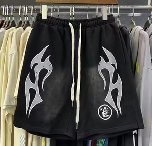 Short de bain en satin Hell Star 2025 pour hommes, streetwear rétro en coton ample, mode décontractée - Product Image 5